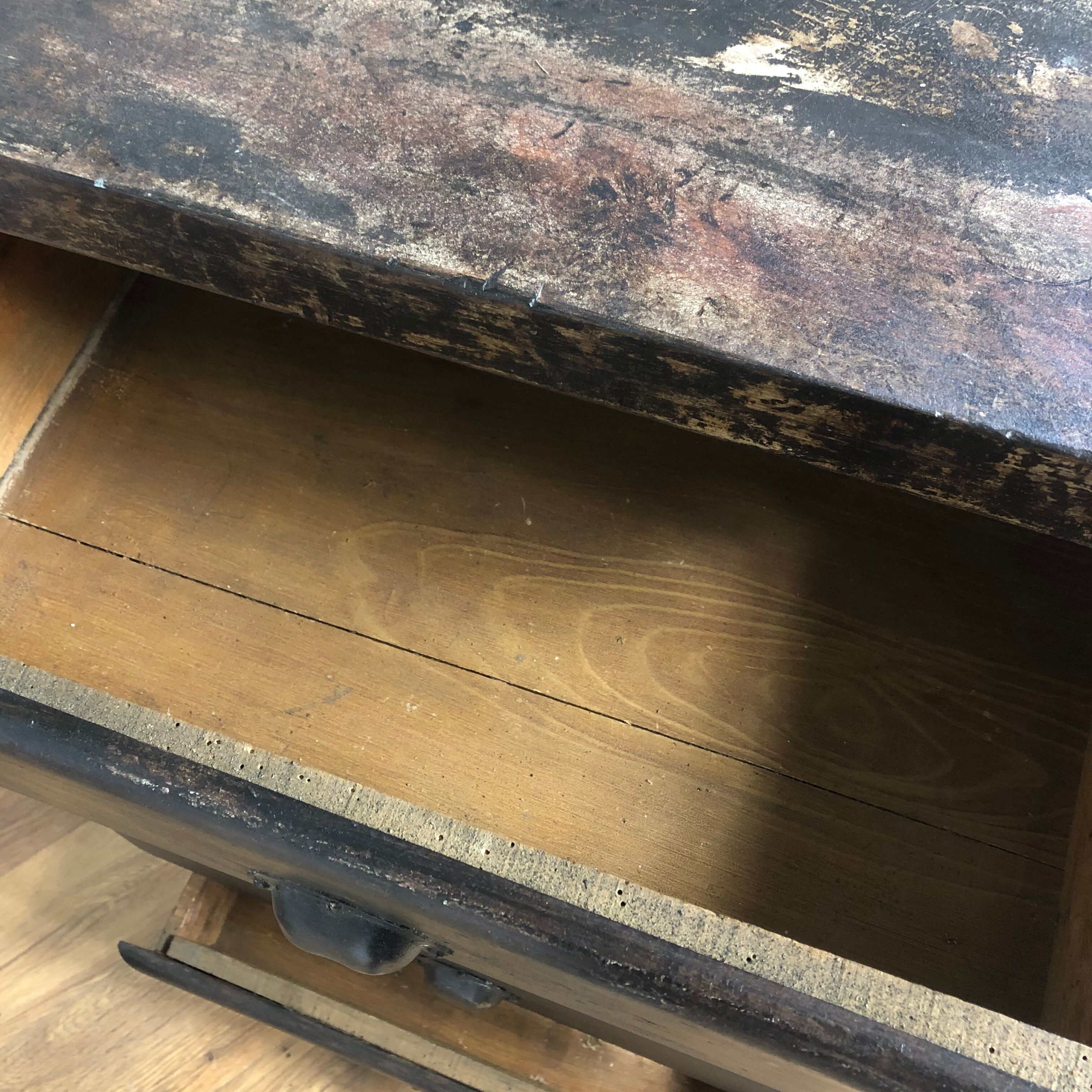 Former wooden workshop dresser, black patina