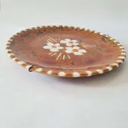 Vintage Ceramic Plate - Flower Decor - Amber Glaze
