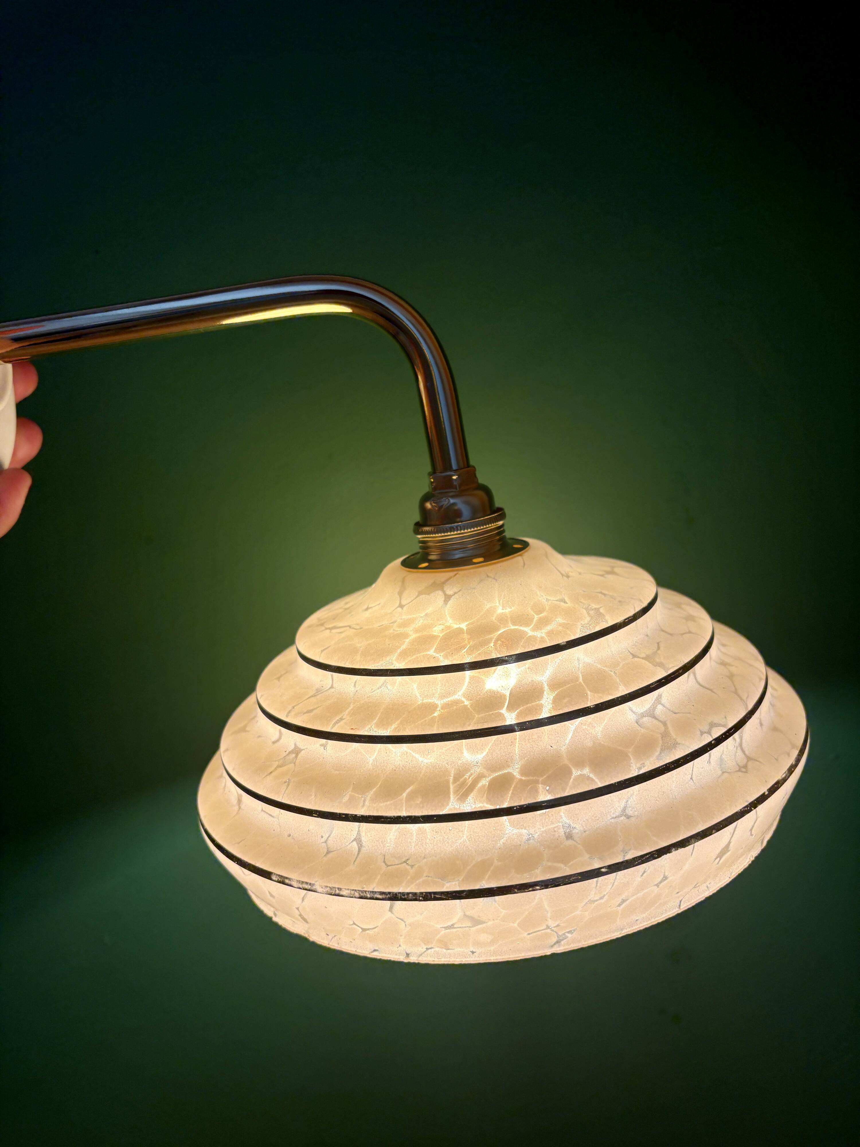 Vintage angled wall lamp with yellow and gold Clichy glass shade