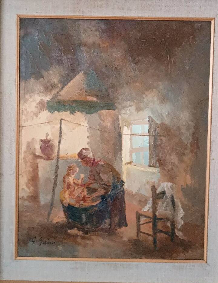 Interior painting oil on panel Guido Guidi 40s/50s