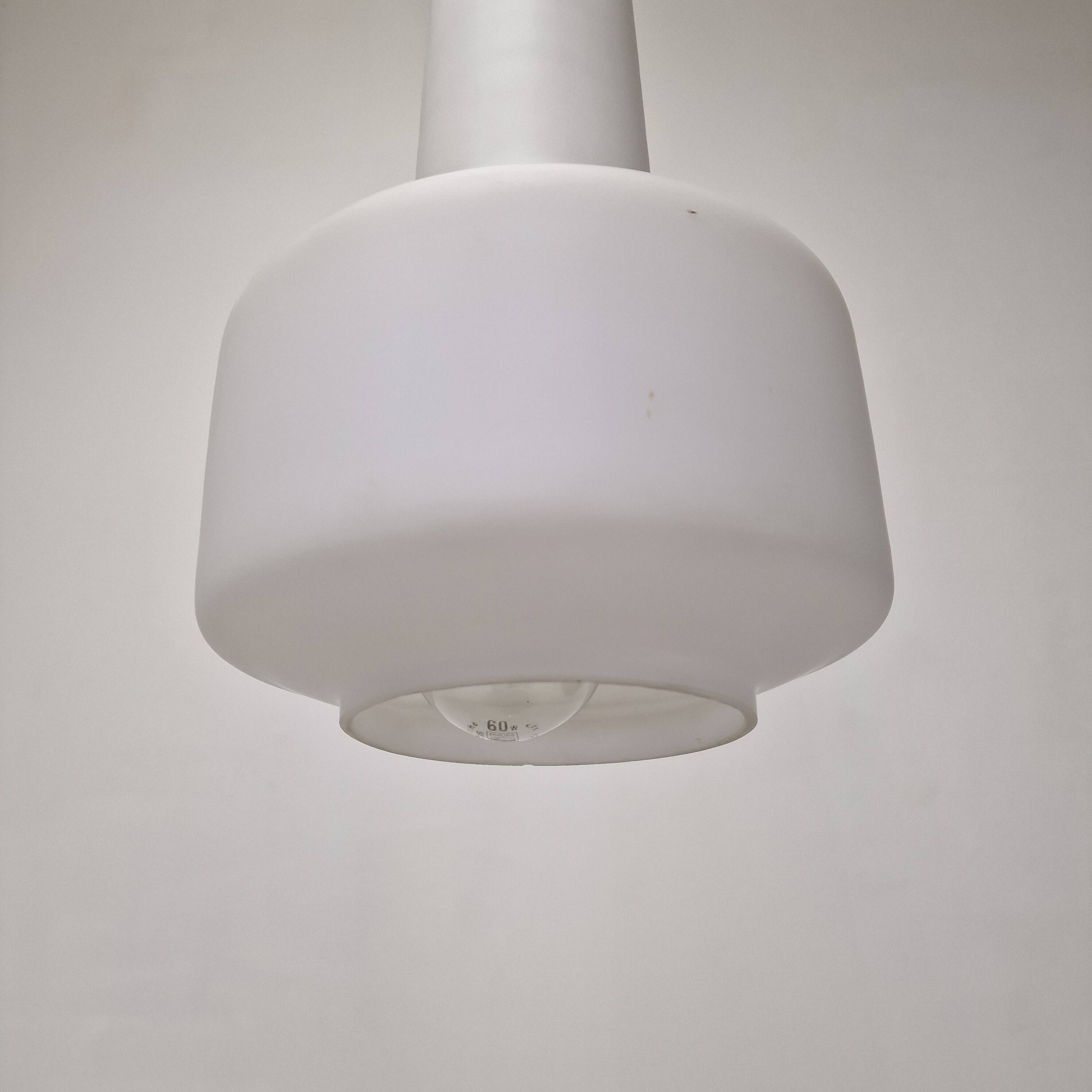 Stilnovo Pendant in Milk Glass and Brass, Italy 1960's