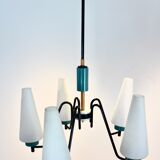 Dutch suspension lamp in wood steel and opaline glass