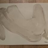 Tableau signé aquarelle monochrome portrait de femme de dos « courbes »
