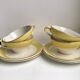 Lot de 4 tasses et sous-tasses jaune canari moulin des loups années 50