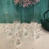 Six glasses old flowers and birds