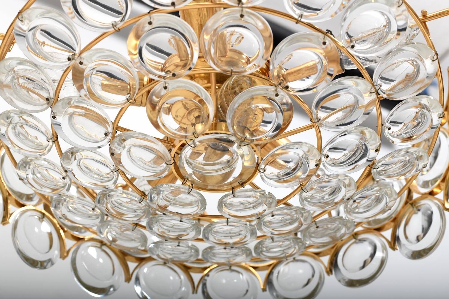 Gilded Brass and Crystal Chandelier by Palwa 1970s