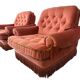 Set de 2 fauteuils vintage vieux rose avec franges