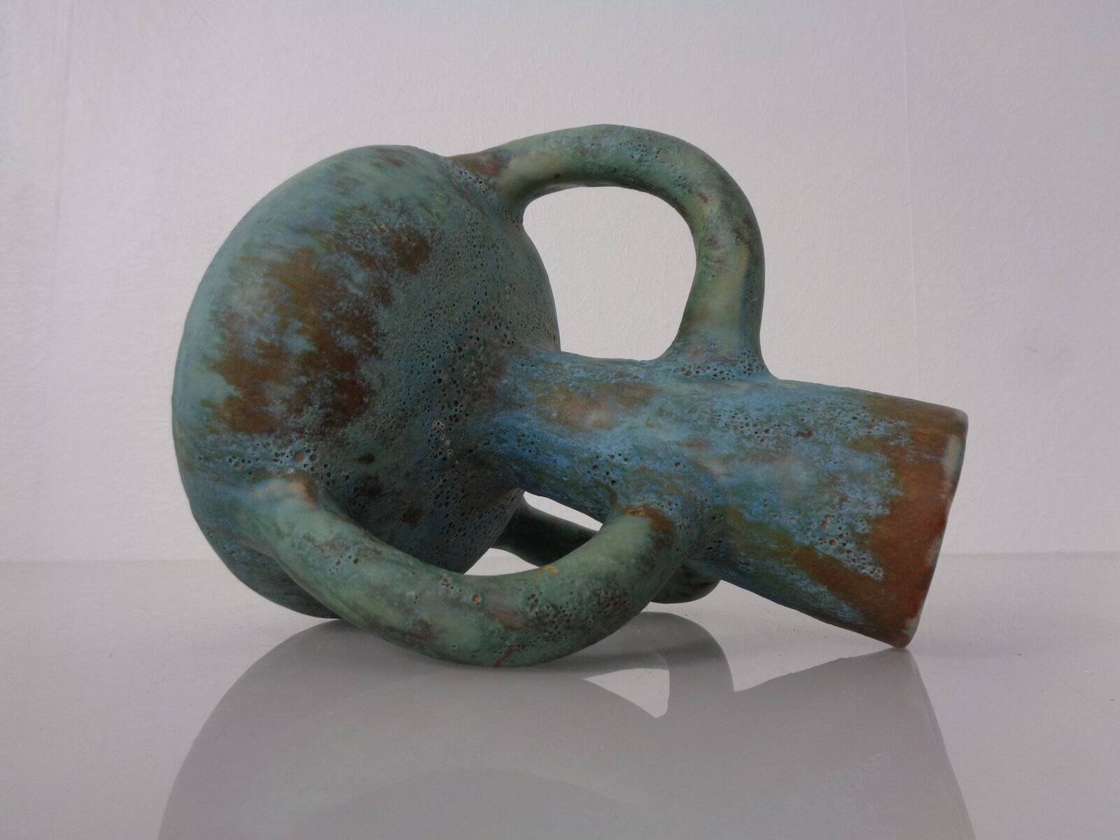 German studio ceramic handle vase by Lu & Gerd Grove, Lübeck, 1960s