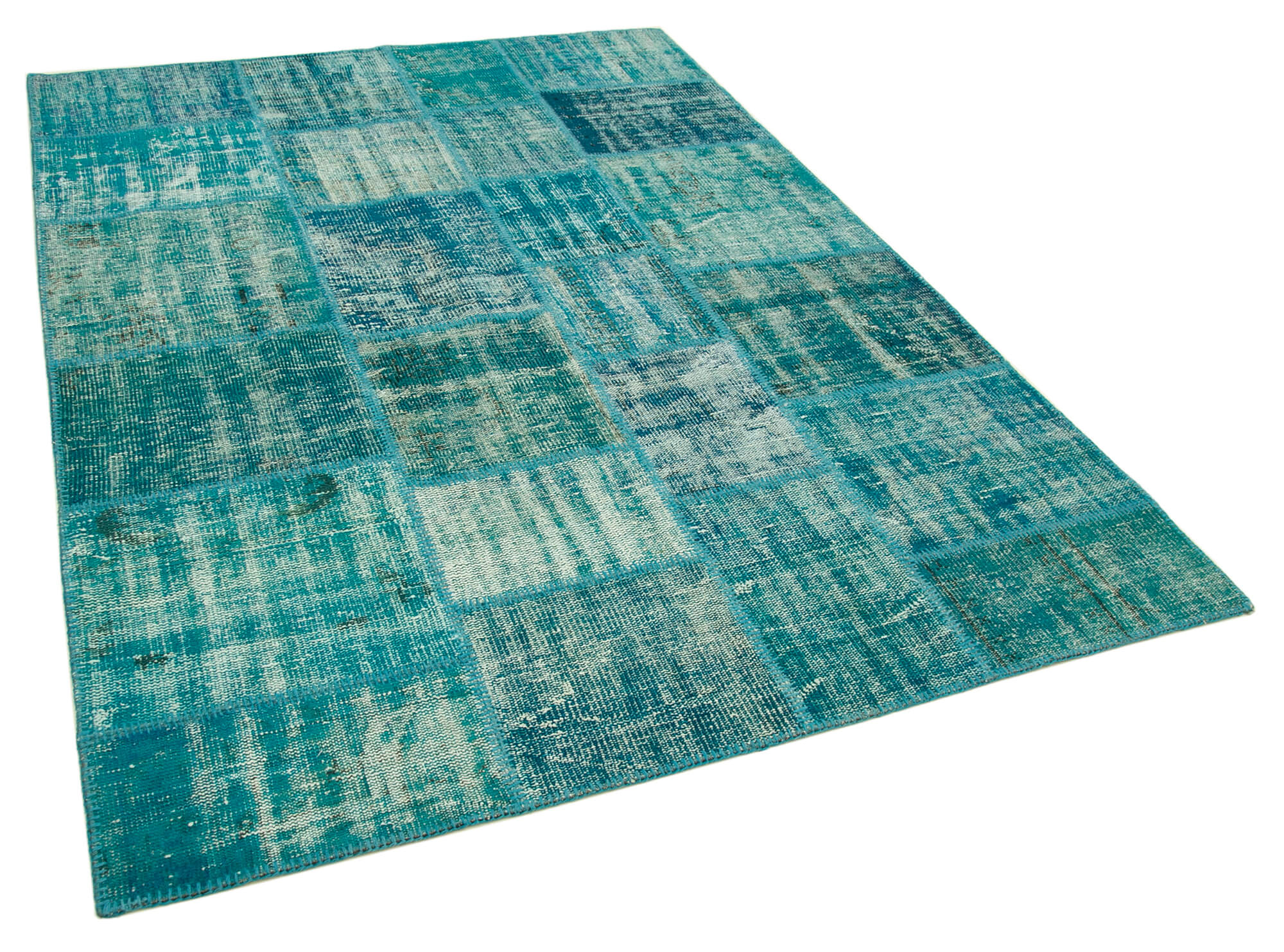 Hand-Knotted Oriental Overdyed 173 cm x 240 cm Turquoise Patchwork Carpet