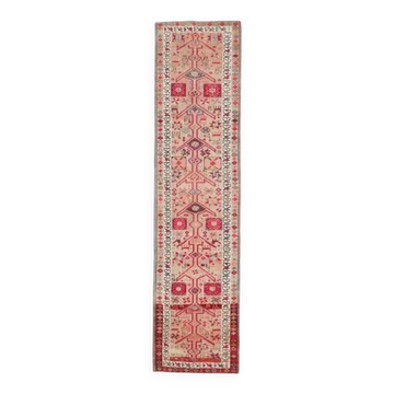 1970s Vintage Turkish Hand-Knotted Wool Cotton Beige Runner Rug 80x348