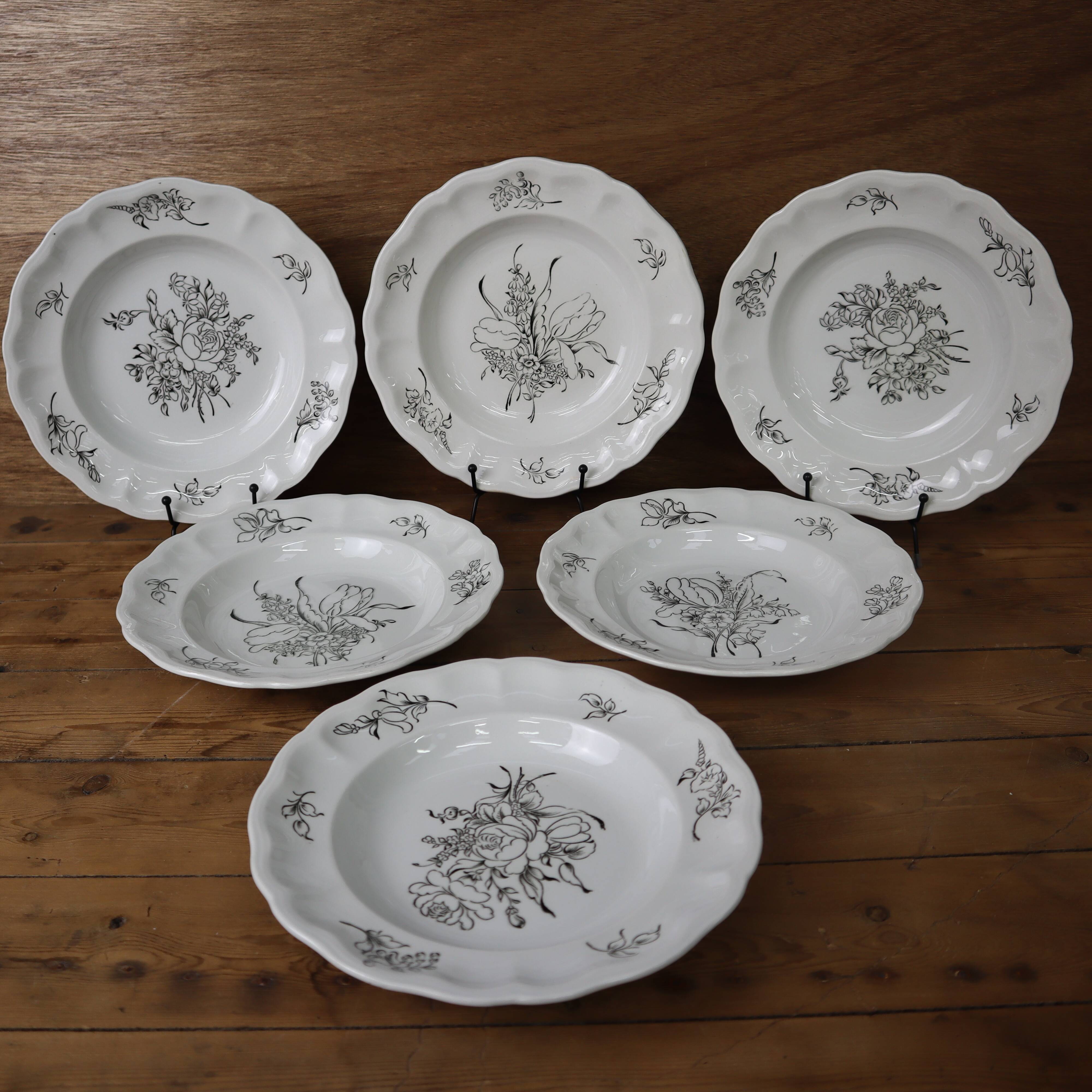 Set of 6 hollow plates in half Lunéville porcelain
