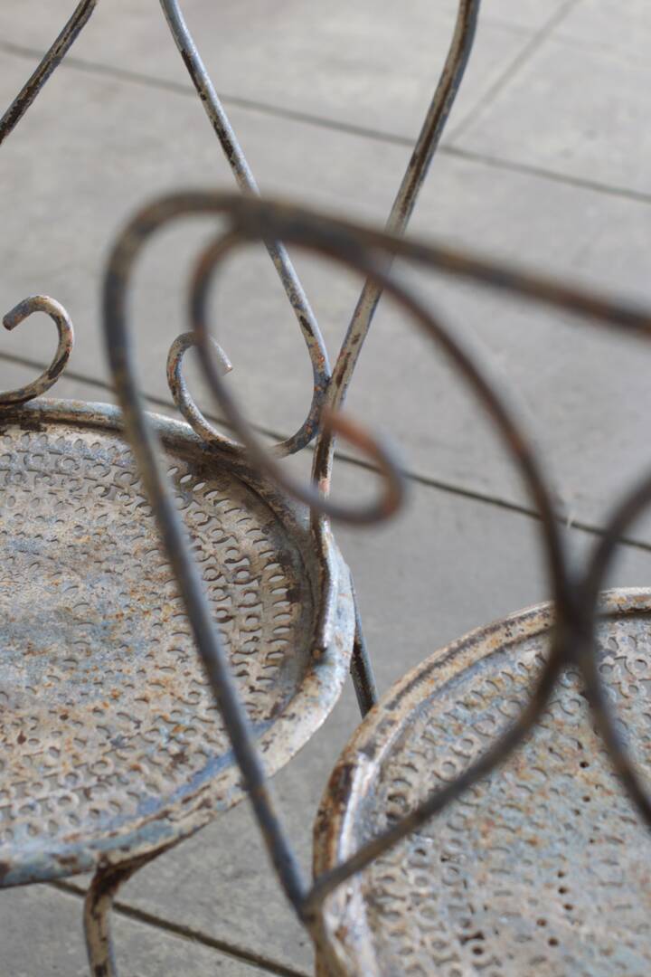 Two iron garden chairs 1950