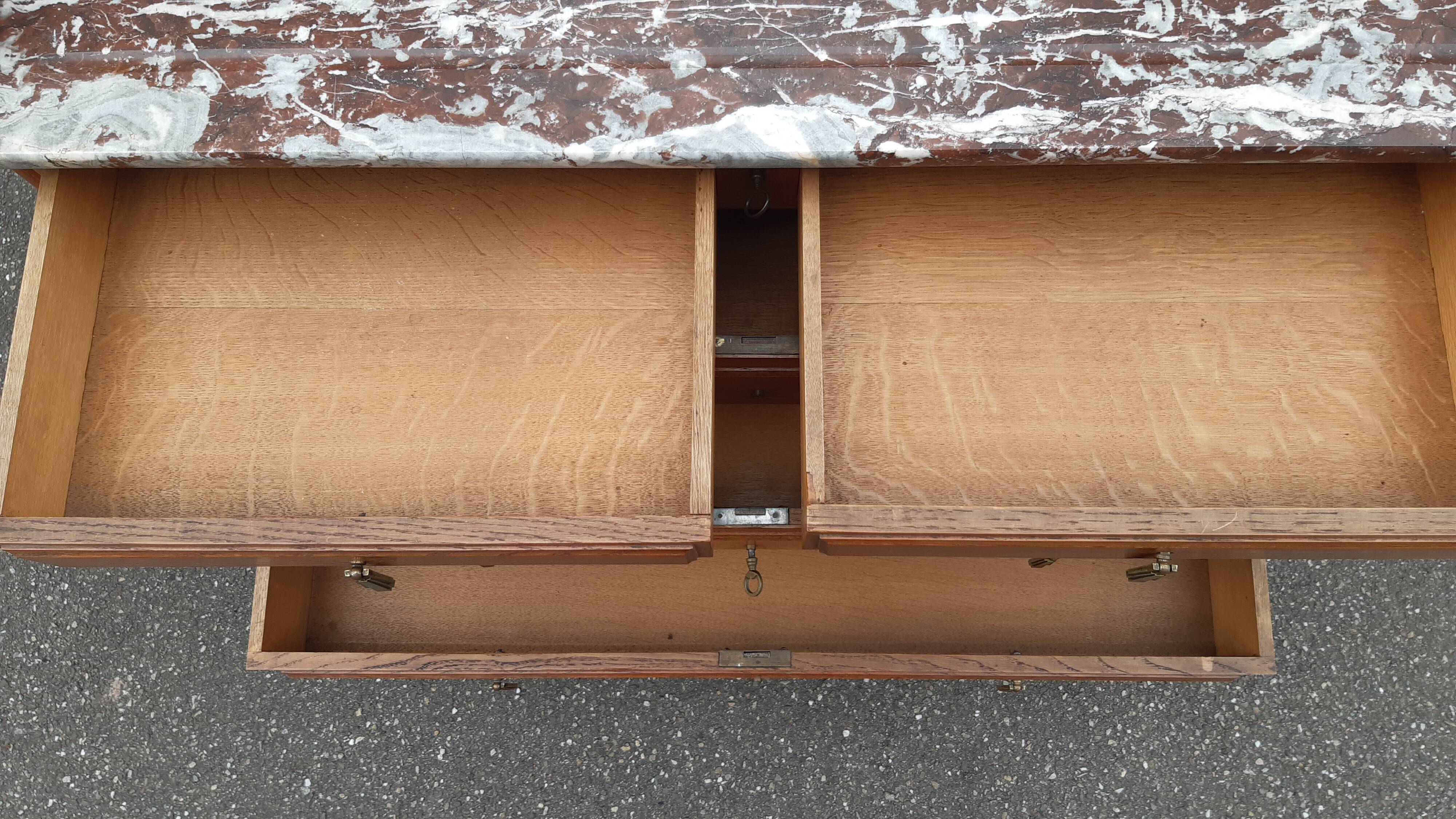 Oak and marble dressing table chest of drawers