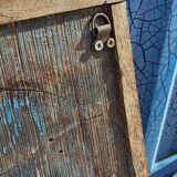 Teak coat rack with 10 double cast iron hooks