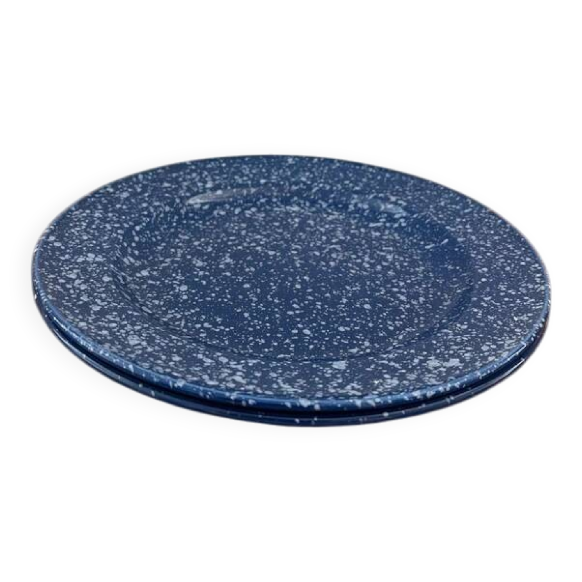 Set of 2 blue plates with white dots