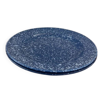 Set of 2 blue plates with white dots
