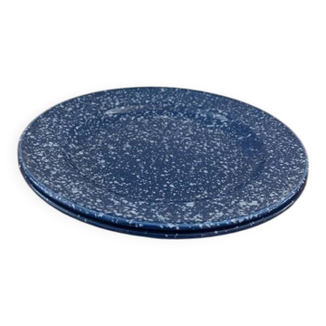 Lot de 2 assiettes bleues à points blancs