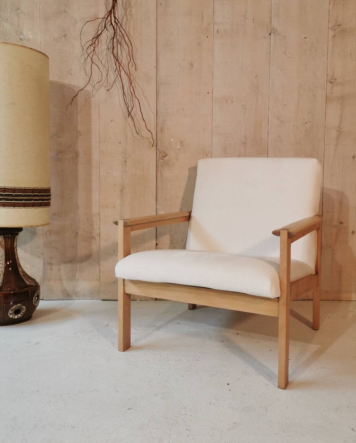 Fauteuil velours ivoire