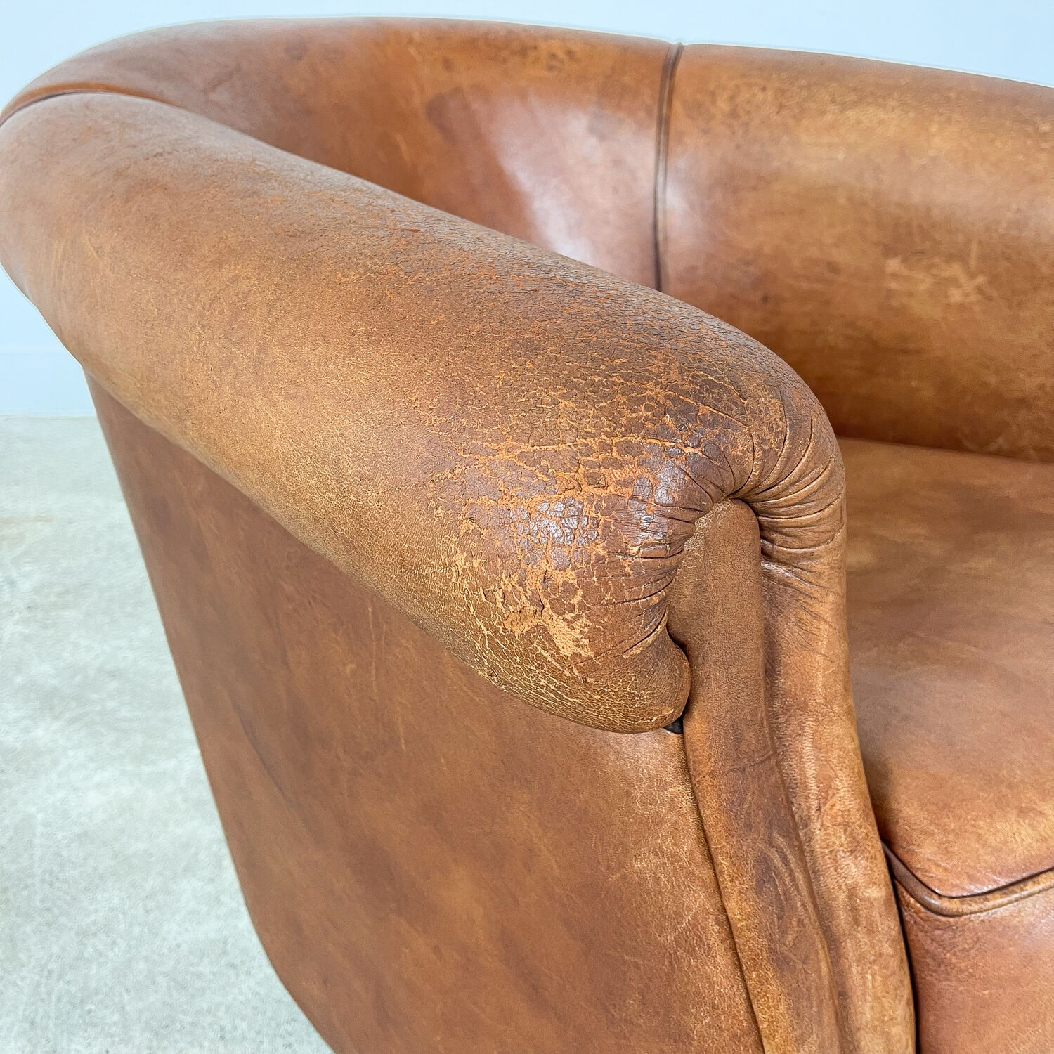 Vintage sheep leather club chair tub notter
