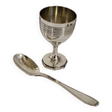 Egg Cup and Small Spoon in Silver Metal