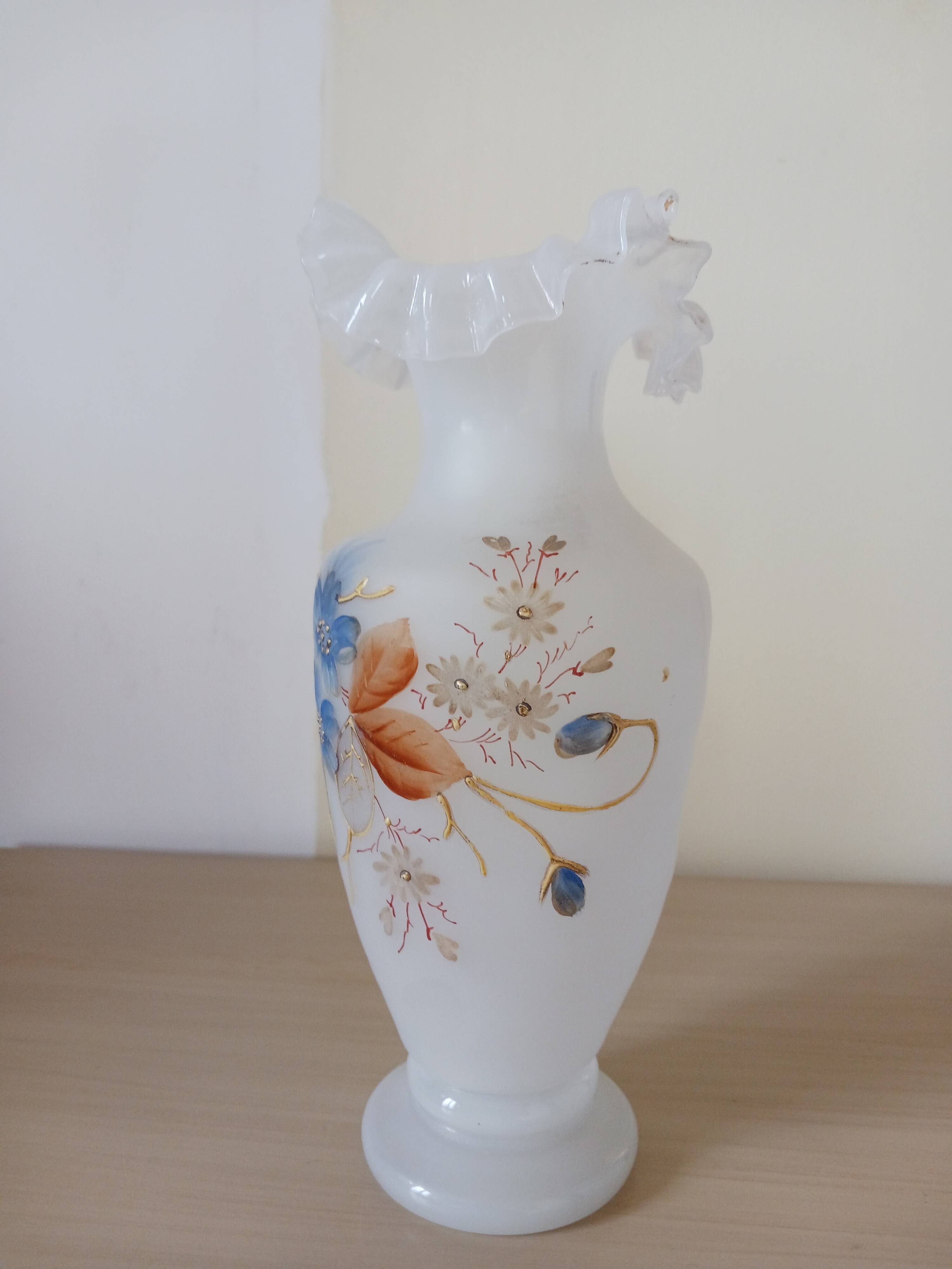 Antique vase, opalescent and floral.