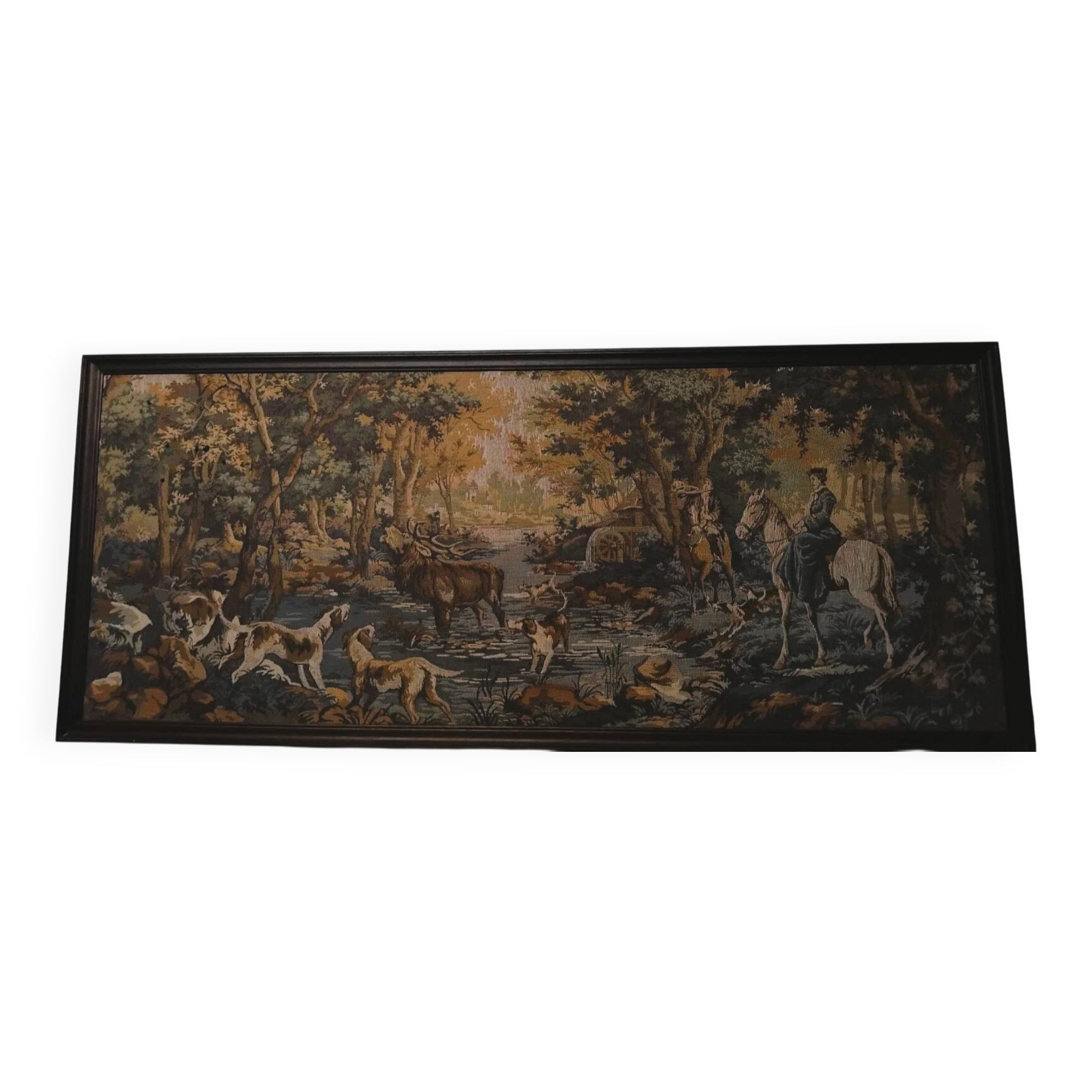 Vintage Hunting Scene Framed Wall Tapestry 179x74