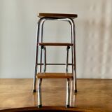 Vintage step stool in brown formica and chrome steel