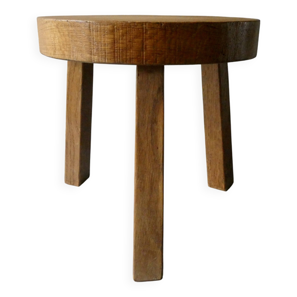 Tabouret tripode en chêne massif, vers 1970