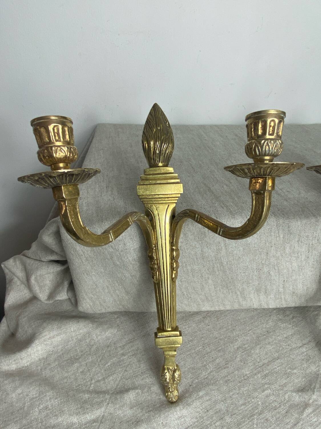 Two Empire style bronze wall candlesticks