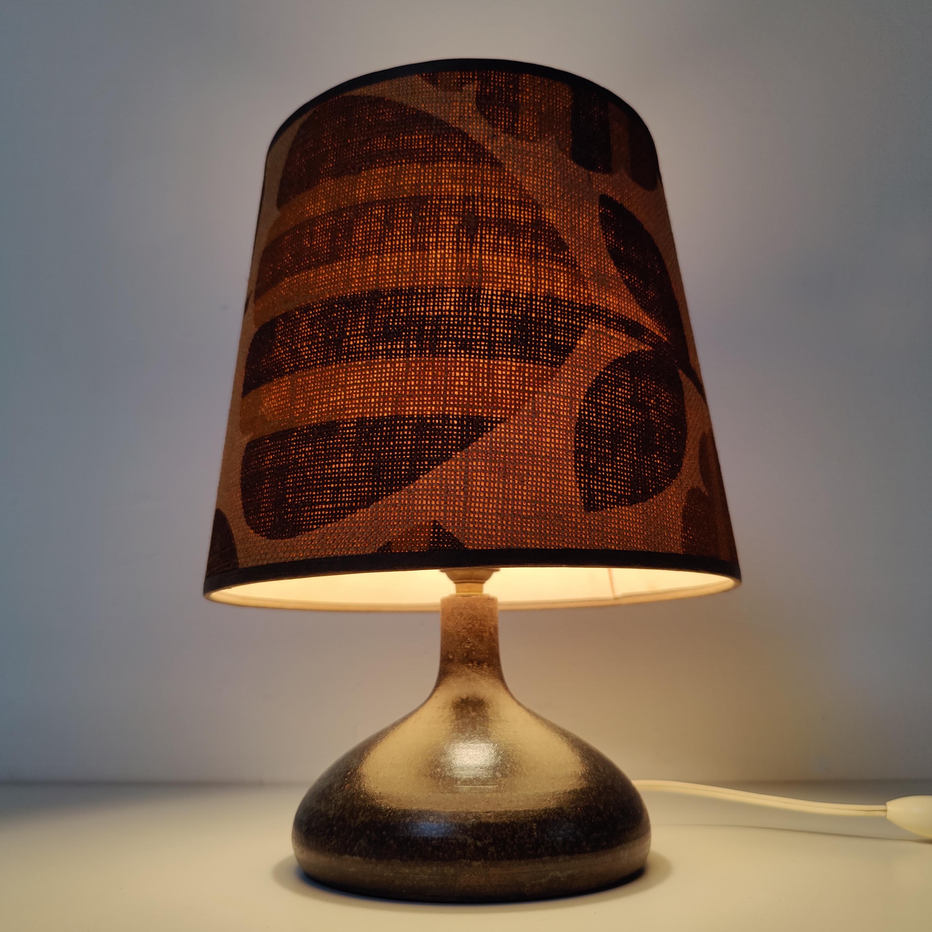 Vintage ceramic lamp signed F. Comte lampshade flowers