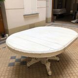 oval white cerused wood dining table