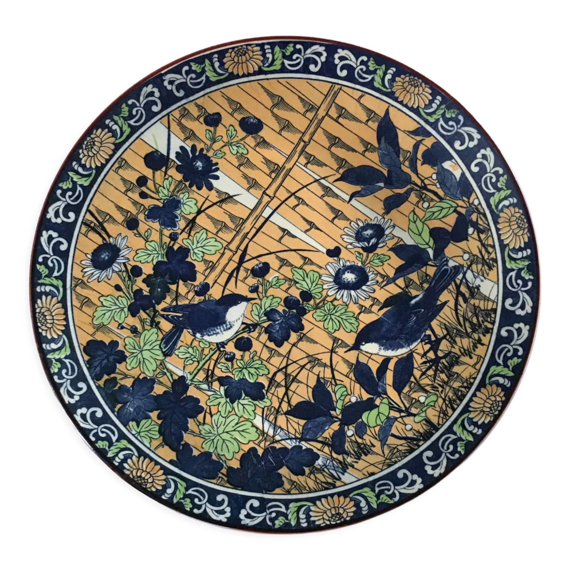 Serving dish in earthenware bird décor