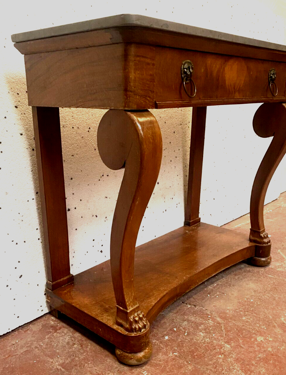 Empire console in walnut and marble top XIX century