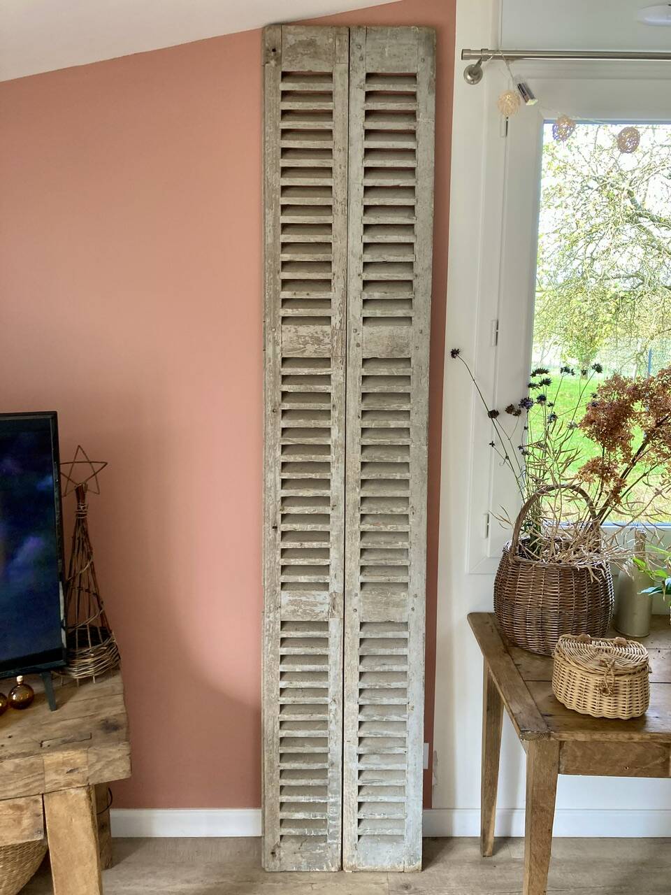 Set of 2 large old louvered shutters