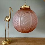 Vintage art deco globe pendant light in pink frosted glass