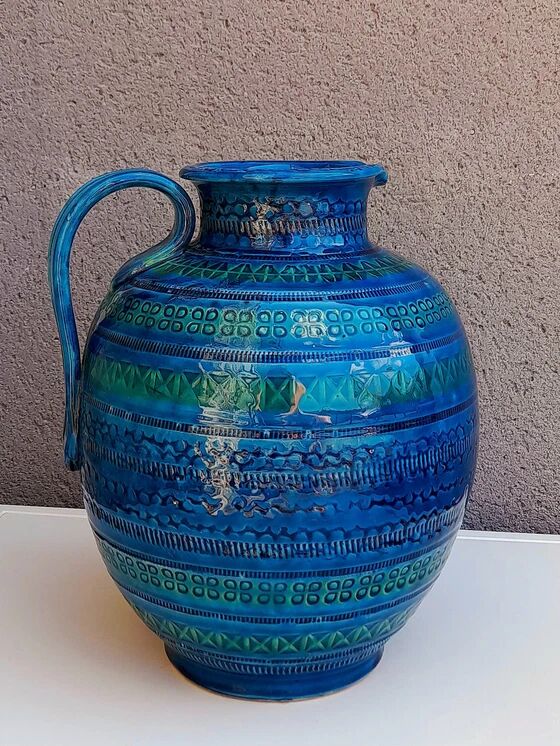 Bitossi ceramic vase or jug, Aldo Londi, Rimini blu.