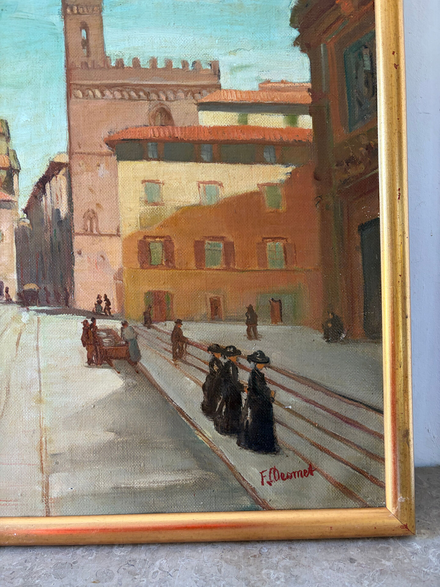 View of Florence, oil on canvas signed Desmet