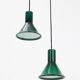 2 suspensions “Mini P&T" en verre vert Holmegaard Michael Bang, années 1970