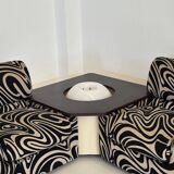 Modular 70s sofa, reupholstered, with integrated table modules, sculptural