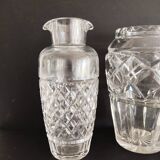 Set of three crystal and glass vases