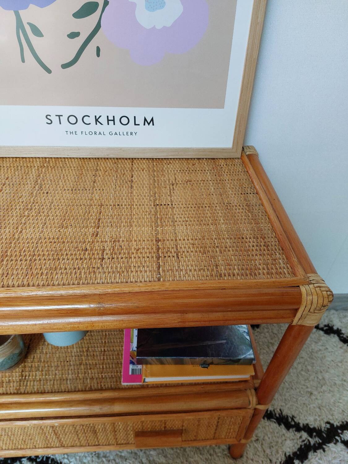 Commode rotin cannage vintage
