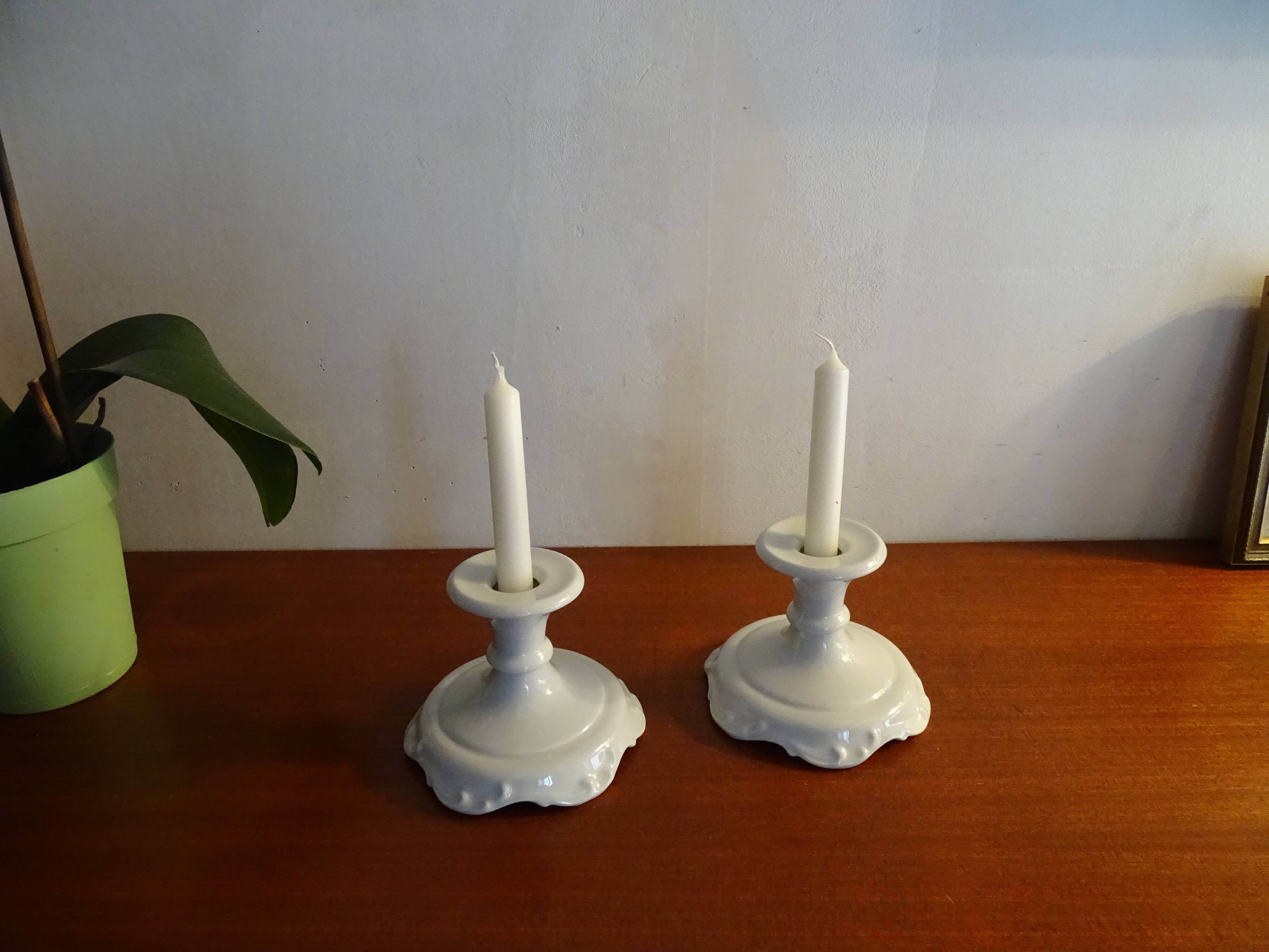 Pair of Limoges porcelain candle holders