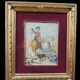 Antique 19th century wood panel, signed oil painting, popular scene