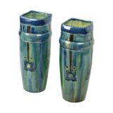 Pair of Blue Art Nouveau Vases Flemish Pottery Antiques