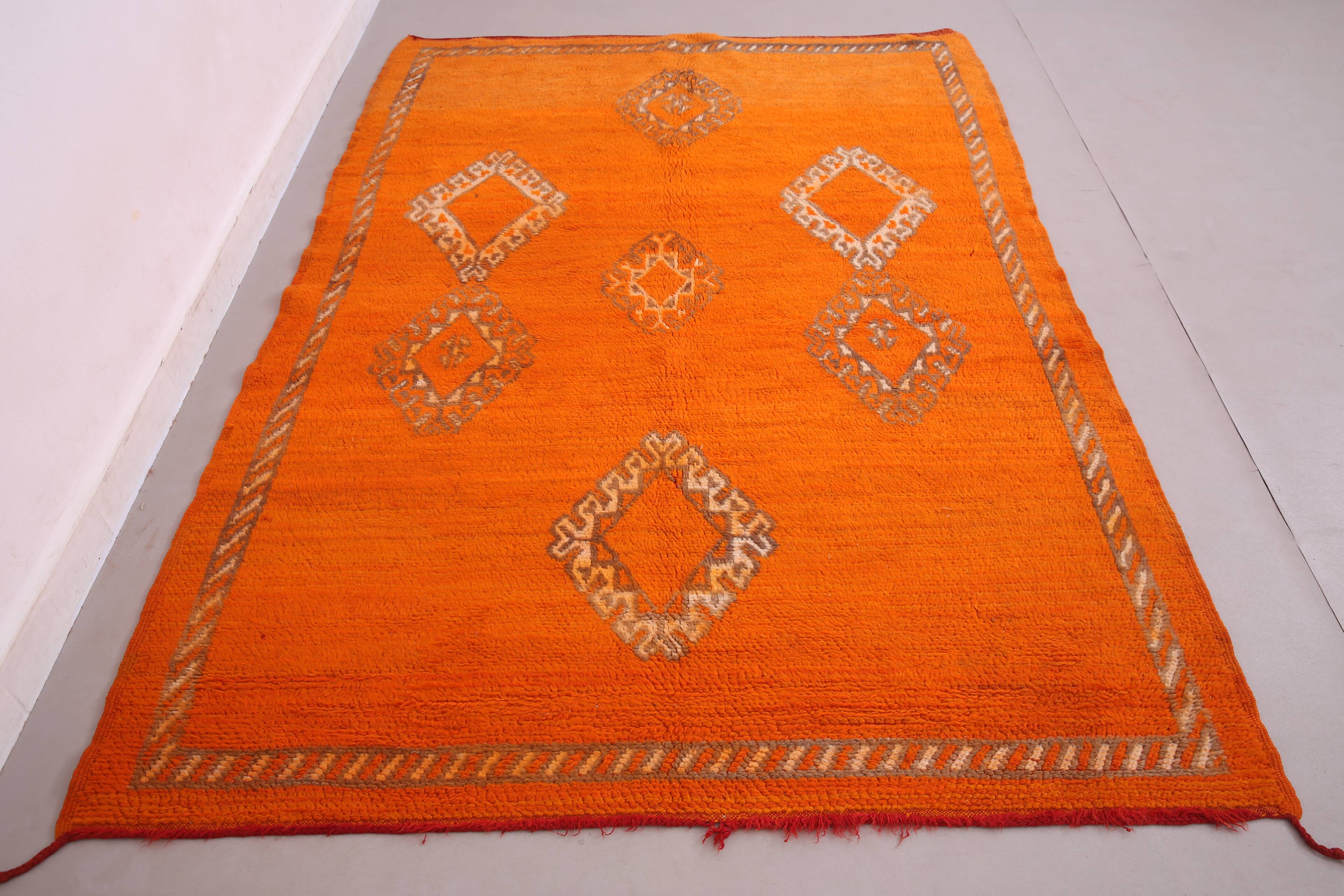 Orange Vintage Moroccan Rug 162 x 232 cm - Berber Wool Rug - Handmade Rug