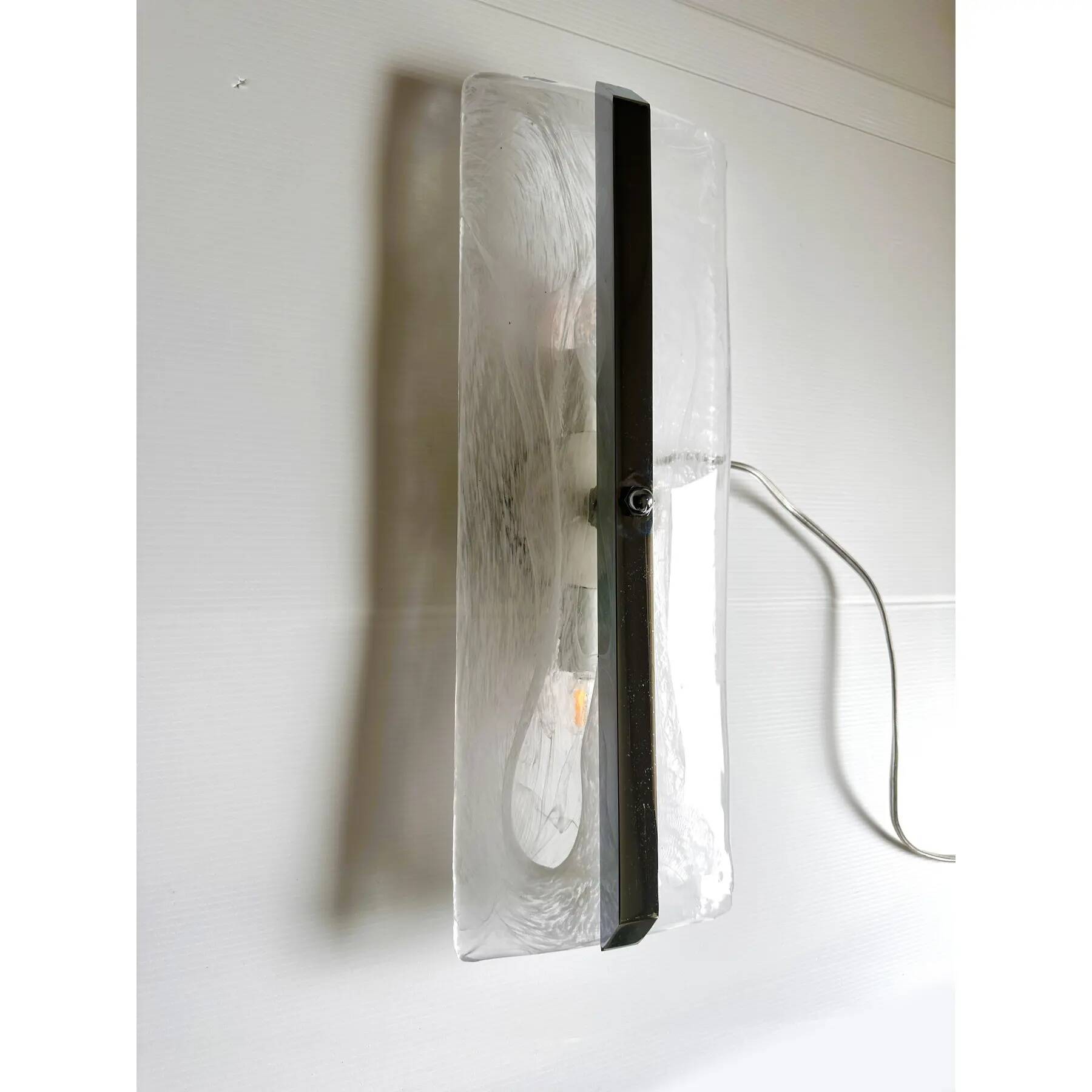 Contemporary Rectangular Venied-White "Alabastro" Murano Glass Chromed Wall