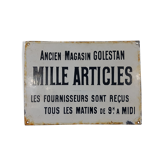 Ancienne plaque émaillée "Magasin Golestan, Mille articles " Vintage.