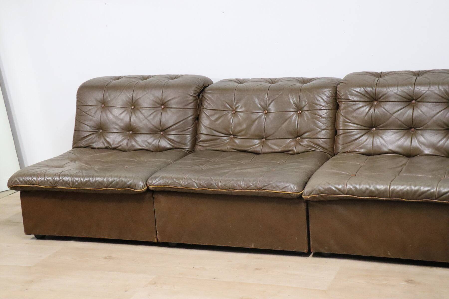 Vintage modular patchwork leather sofa, 1970s