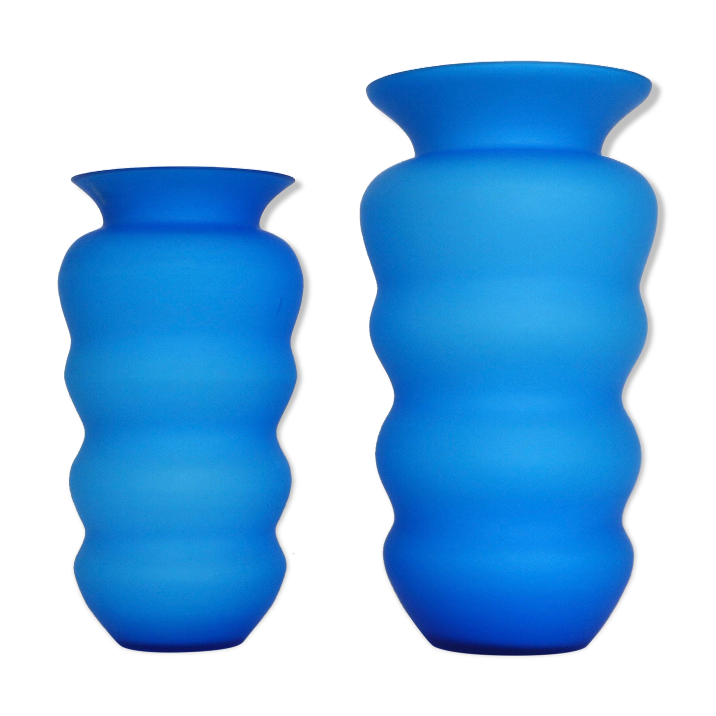 Pair of blue satin vases, vintage Murano glass