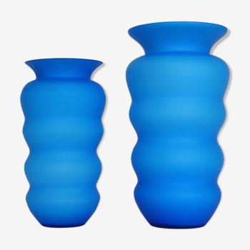 Pair of blue satin vases, vintage Murano glass